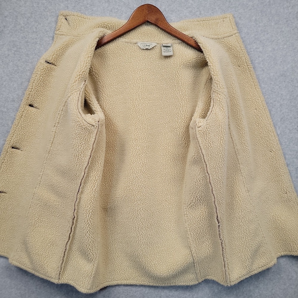 Vtg LL Bean Sherpa Lined Womens Faux Suede Shearling Jacket Coat Tan Brown Sz M - Picture 12 of 15
